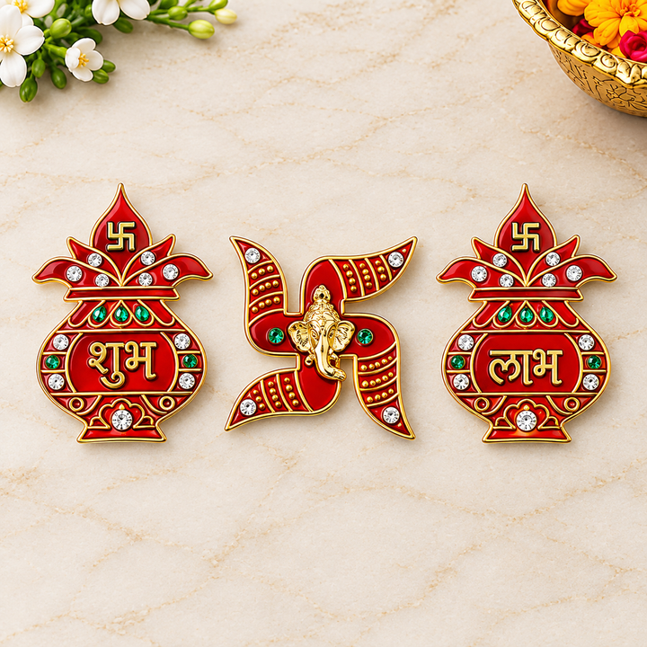 Red Shubh Labh and Swastik Stickers | India’s Largest Pooja Accessories Brand – www.satvikworld.com