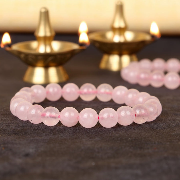Rose quartz round bead healing stone bracelet with natural pink 8mm beads. India’s Largest Pooja Accessories Brand - www.satvikworld.com