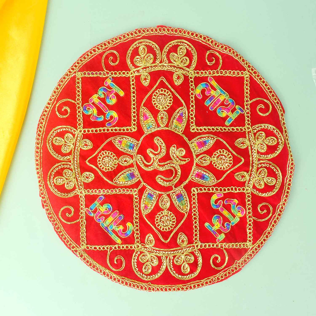 Round Shape Velvet Pooja Aasan 12x12 Inch with Golden Lace Border. India’s Largest Pooja Accessories Brand - www.satvikworld.com