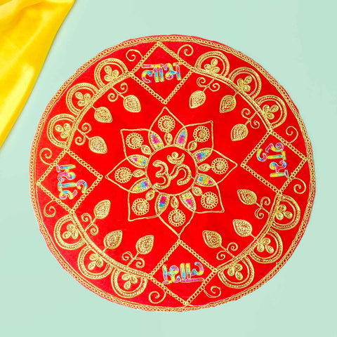 Round Shape Velvet Pooja Aasan 16x16 Inch with Golden Lace Border. India’s Largest Pooja Accessories Brand - www.satvikworld.com