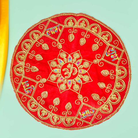 Round Shape Velvet Pooja Aasan 18x18 Inch with Golden Lace Border. India’s Largest Pooja Accessories Brand - www.satvikworld.com