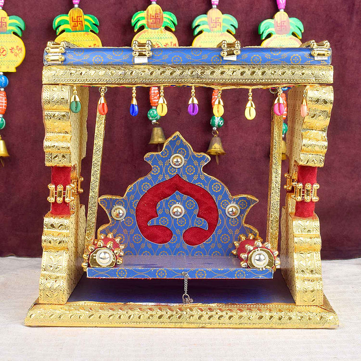 Royal Blue Metal Singhasan Jhula | India’s Largest Pooja Accessories Brand – www.satvikworld.com
