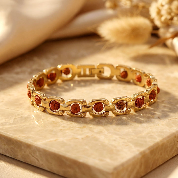 Certified Rudraksha gold plated bracelet with premium IGP coating – spiritual adjustable bracelet made with authentic Rudraksha beads. India’s Largest Pooja Accessories Brand - www.satvikworld.com