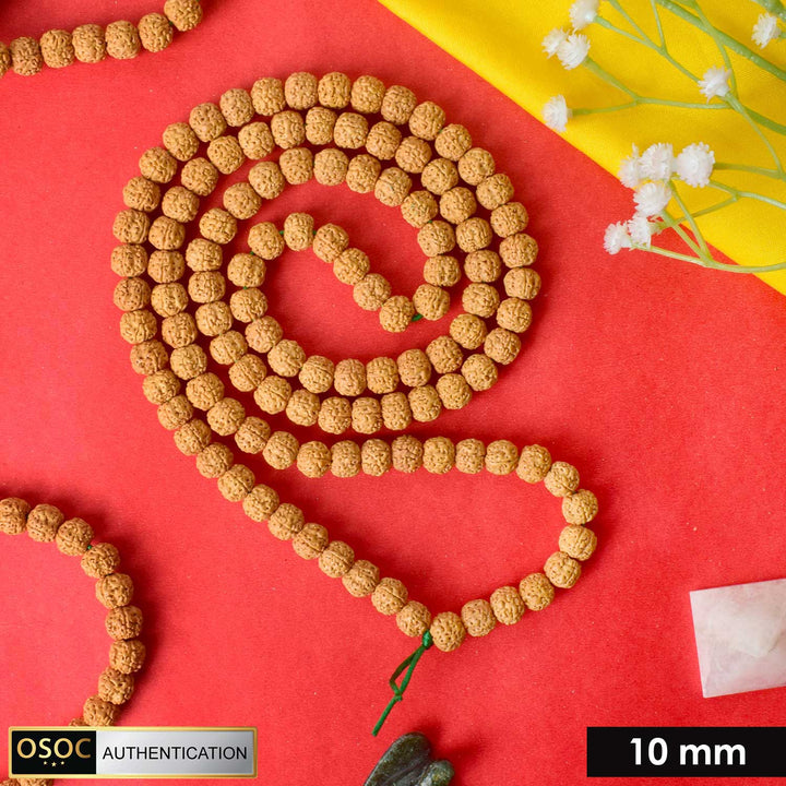 Semi Pathariya Rudraksha Mala with natural brown beads for meditation and spiritual chanting. India’s Premium Rudraksha Jap Mala Store- www.satvikworld.com
