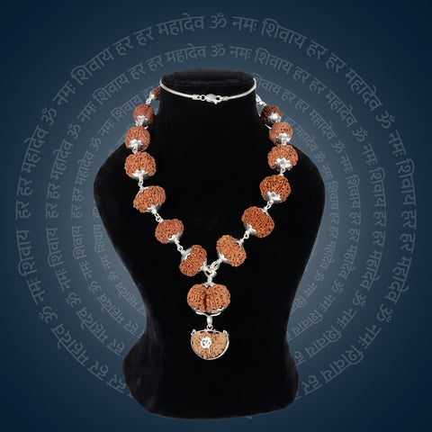 Siddha Mala with 1 Mukhi Half Moon Nepal collector grade silver chain Rudraksha mala. India’s Premium Rudraksha Jap Mala Brand - www.satvikworld.com