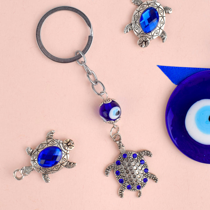 Silver Evil Eye Turtle Keychain | India’s Largest Pooja Accessories Brand – www.satvikworld.com
