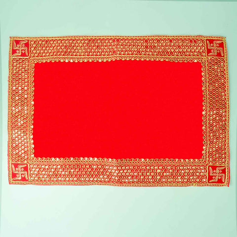 Swastik Design Velvet Aasan 16x24 Inch Pack of 4 with Golden Lace Border. India’s Largest Pooja Accessories Brand - www.satvikworld.com