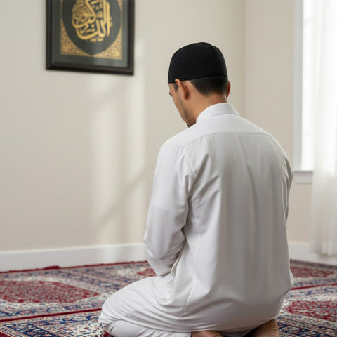 Traditional Muslim prayer cap (topi) for namaz and daily prayers, lightweight Islamic skull cap for men offering comfort, modesty, and religious devotion. India’s Largest Pooja Accessories Brand – www.satvikworld.com
