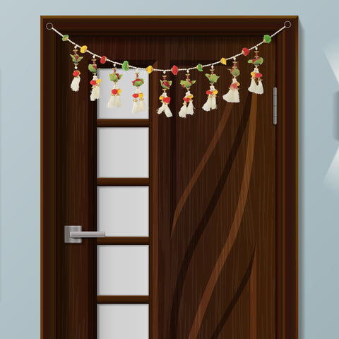 Traditional Pom Poms Toran Tassels with Artificial Flowers for Vibrant Festive Entrance and Doorway Decor. India’s Largest Pooja Accessories Brand – www.satvikworld.com
