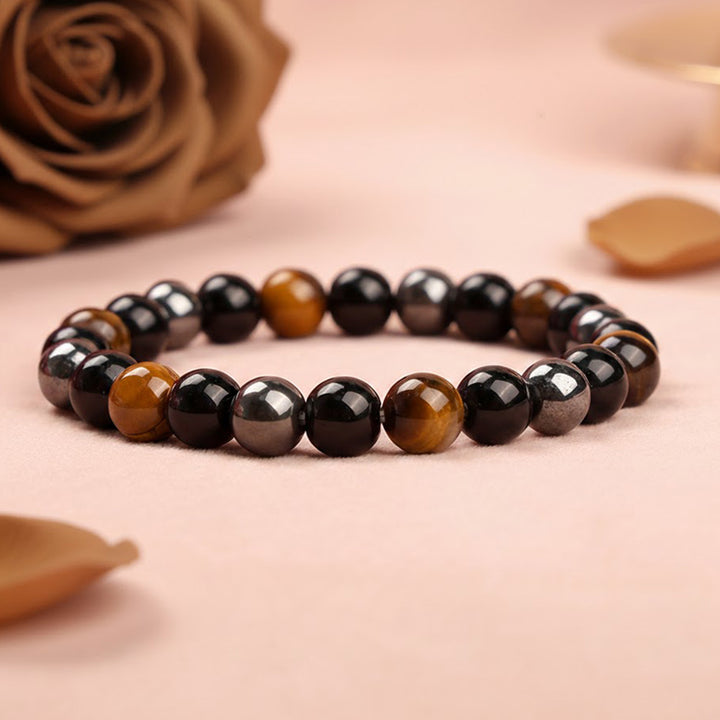 tripal protection healing stone bracelet with black tourmaline tiger eye hematite beads. India’s Largest Puja Accessories Brand- www.satvikworld.com