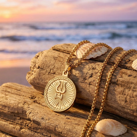 Trishul gold plated pendant with premium IGP coating featuring sacred Trishul symbol – spiritual pendant for daily wear and devotion. India’s Largest Pooja Accessories Brand - www.satvikworld.com