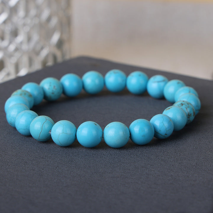 Turquoise Firoza healing stone bracelet with natural 8mm blue beads. India’s Largest Pooja Accessories Brand - www.satvikworld.com