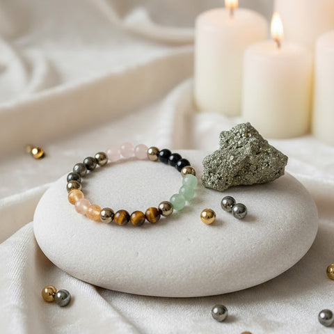 dhan yog bracelet with pyrite stone wealth prosperity healing stone combo. India’s Largest Puja Accessories Brand- www.satvikworld.com