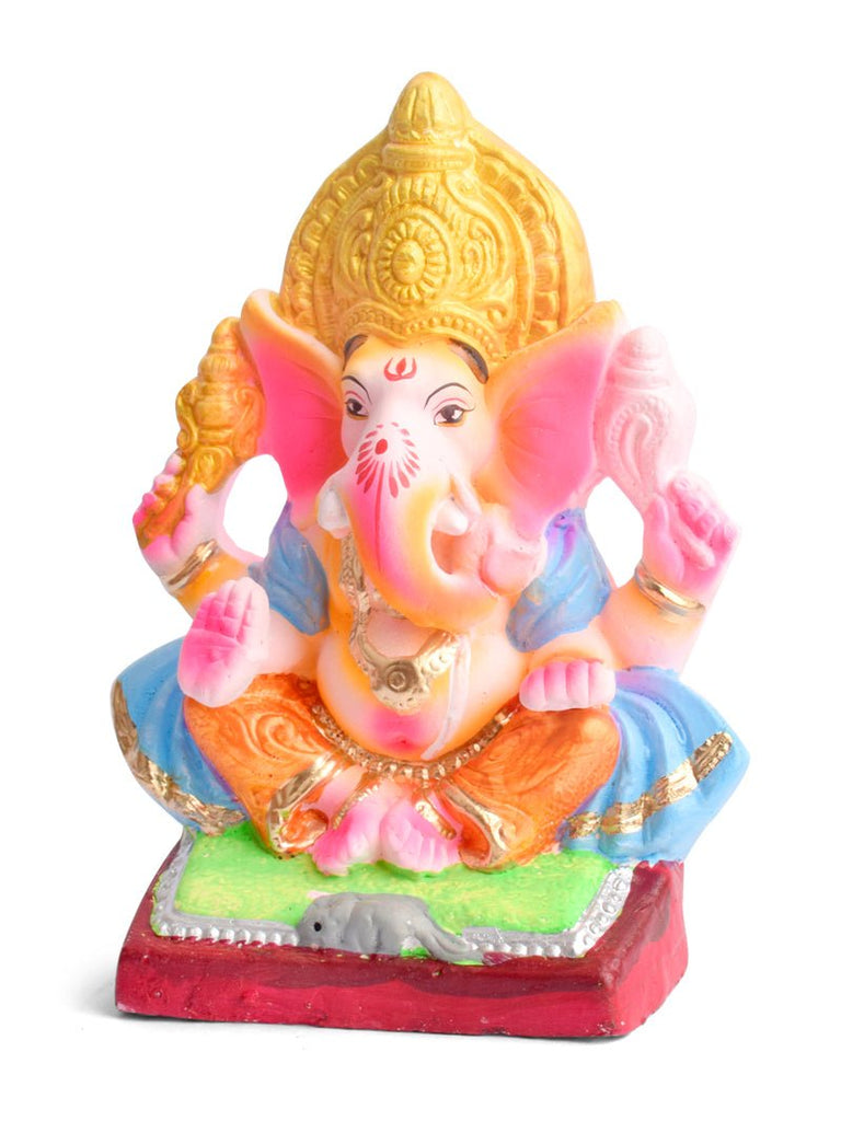 8 Inch Yadhvasin Eco-Friendly Ganesha Idol in Padmasana Pose with Blue Patka made from Shadu Mati India’s Largest Pooja Accessories Brand – www.satvikworld.com