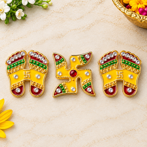 Yelllow charan Paduka and Swastik Stickers | India’s Largest Pooja Accessories Brand – www.satvikworld.com