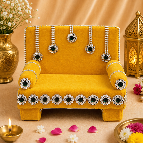 Pretty Yellow Laddu Gopal's Divine Velvet Singhasan