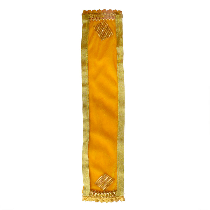 Yellow Patka or Angvastra available in 15, 22, and 32 inch sizes with golden lace, ideal for adorning Ganesh idols and deities during puja rituals. India’s Largest Pooja Accessories Brand – www.satvikworld.com