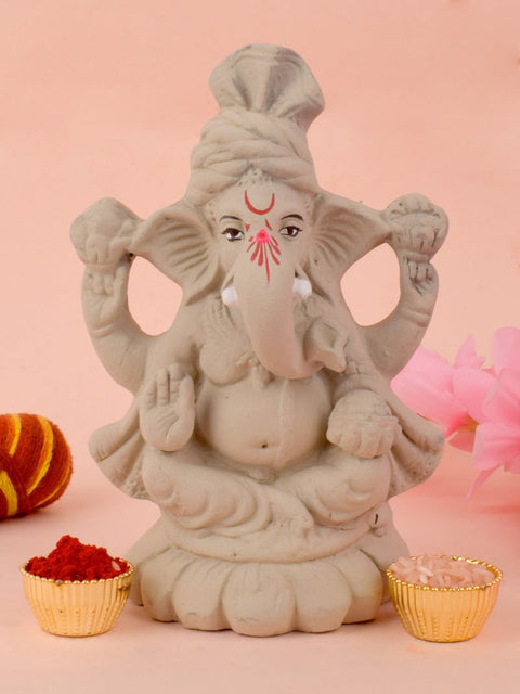 6.3-inch eco-friendly Kamal Ganesha idol seated on a lotus, hand-painted with intricate detailing in traditional style. India’s Largest Pooja Accessories Brand – www.satvikworld.com