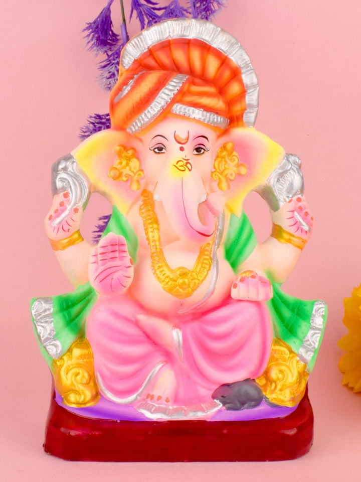 10.8 Inch eco-friendly Vighneshvara Ganesha idol made of natural clay, seated gracefully with traditional ornaments and serene expression. India’s Largest Pooja Accessories Brand – www.satvikworld.com