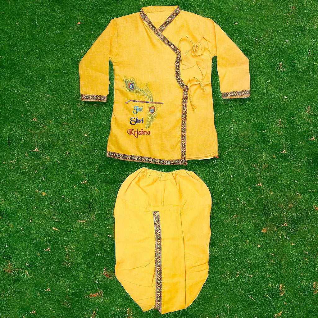 Kids Krishna dhoti kurta dress costume in size 24 for Janmashtami celebrations and cultural events. India’s Largest Pooja Accessories Brand – www.satvikworld.com