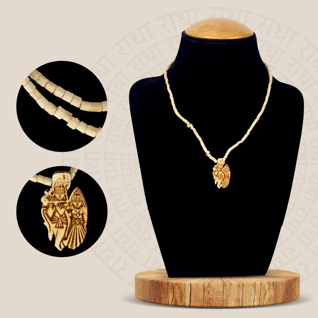 100% original tulsi mala with Wooden Radha Krishna Locket – handcrafted devotional pendant featuring Radha and Krishna made from wood, symbolizing divine love, peace, and spiritual connection. India’s Largest Brass Idols Brand - www.Japay.in