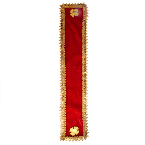Mesmerizing red Patka or Angvastra with elegant golden lace, available in 15, 22, and 32 inch sizes, ideal for Ganesh idols and puja decoration. India’s Largest Pooja Accessories Brand – www.satvikworld.com
