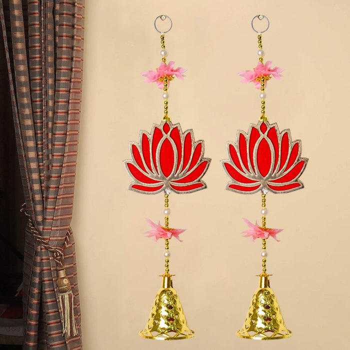 Attractive 1 Tier Lotus with Bells Wall Hanging Backdrop (1Pair Latkans) For Wall Decoration
