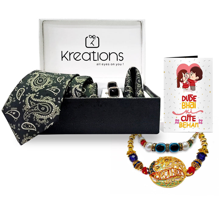 Rakhi with Tie Gift Combo Set Puja Store Online Pooja Items Online Puja Samagri Pooja Store near me www.satvikstore.in