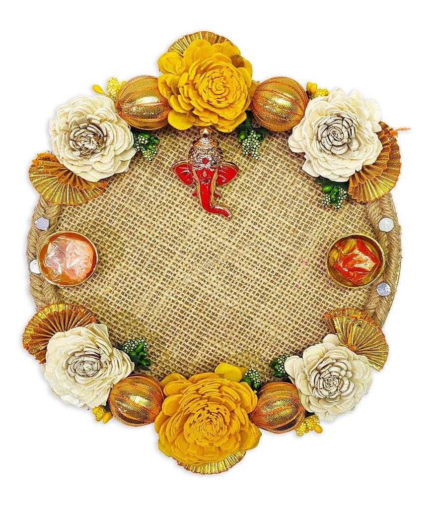 Floral Jute Designer Thali for Puja Puja Store Online Pooja Items Online Puja Samagri Pooja Store near me www.satvikstore.in