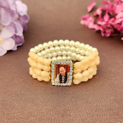 Stunning Peach Crystal Beads Bracelet with Jai Guruji Swaroop Handmade Bracelets