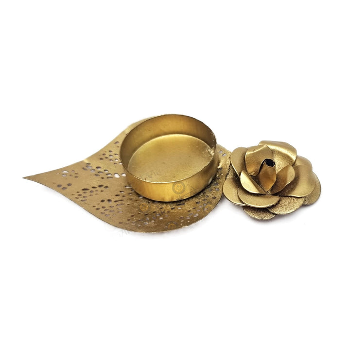 Decorative Rose Leaf Metal Tea Light Holder Puja Store Online Pooja Items Online Puja Samagri Pooja Store near me www.satvikstore.in