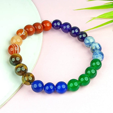 Authentic 7 Chakra Bracelet with natural gemstones for Reiki healing, meditation, and energy balance. India’s Largest Pooja Accessories Brand – www.satvikworld.com