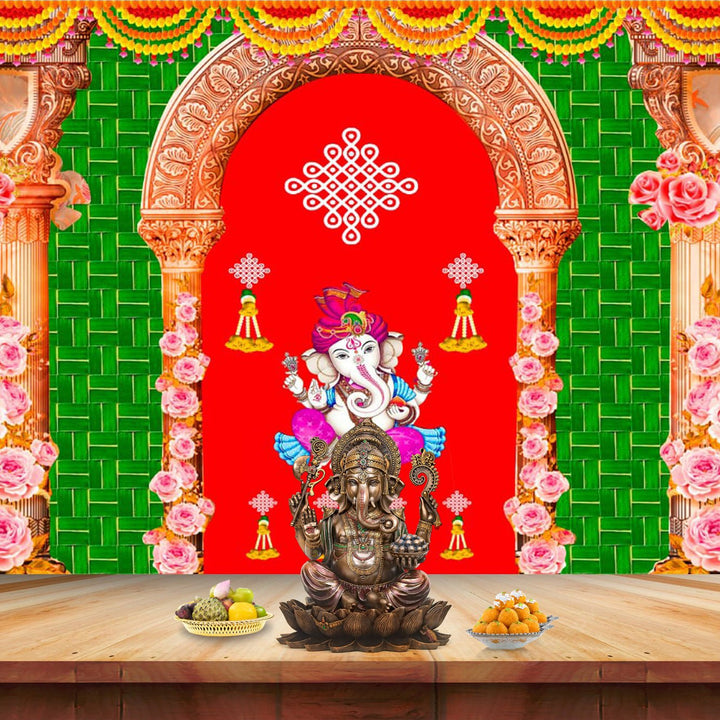 Backdrop Cloth Ganesh &  Banana Leaf Design | India’s Largest Pooja Accessories Brand – www.satvikworld.com