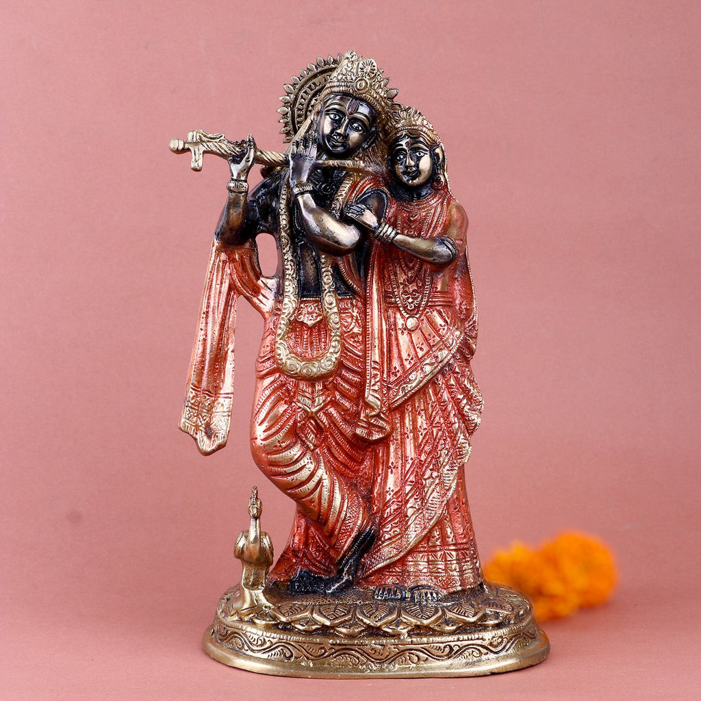 Brass Krishna with Cow and Flute Idol, intricately crafted with Lord Krishna playing the flute alongside a cow, symbolizing harmony and divine love. Perfect for home or temple decor, bringing spiritual blessings and serenity. India’s Largest Pooja Accessories Brand – www.satvikworld.com