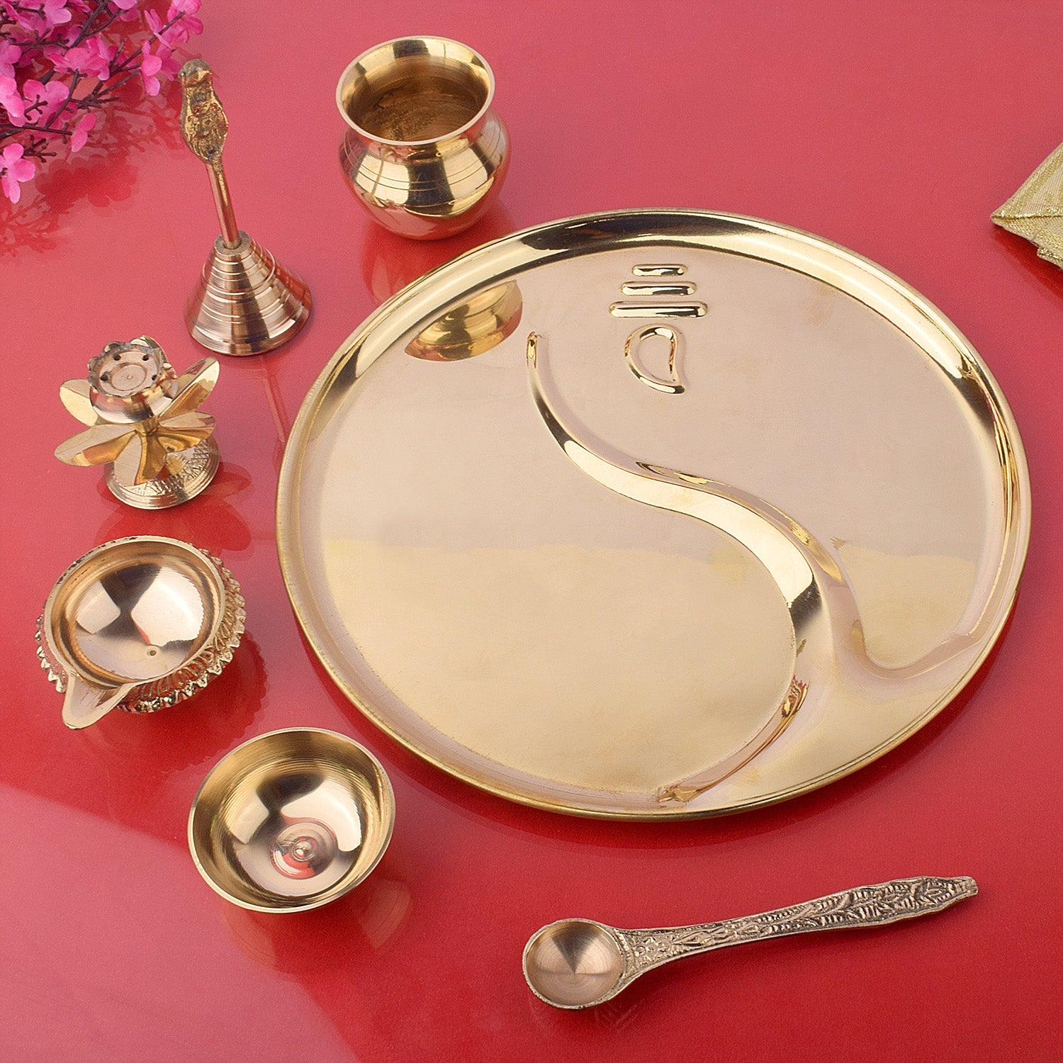 Buyt 7 Piece Brass Designer Pooja Thali Set Online