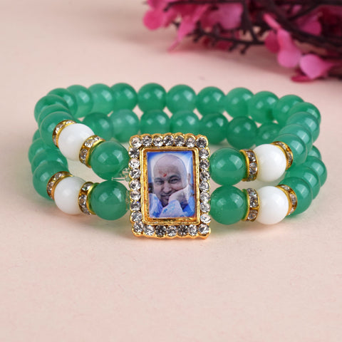 Green Beaded Guru Ji Maharaj Handmade Bracelets for Men and Women