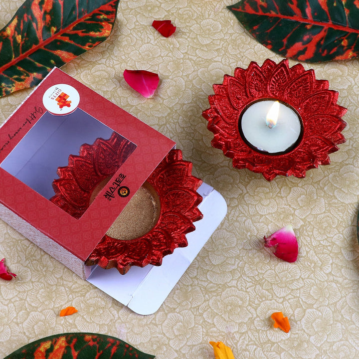 Designer Multicolor Floral Chakra Metal Diya – A beautifully crafted metal diya featuring a floral chakra pattern in vibrant multicolor design, ideal for pooja rituals, festive decor, and spiritual ambiance. India’s Largest Pooja Accessories Brand – www.satvikworld.com