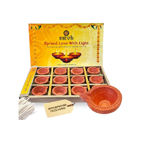 Earthen Clay Diya 12 Pc Set | India’s Largest Pooja Accessories Brand – www.satvikworld.com
