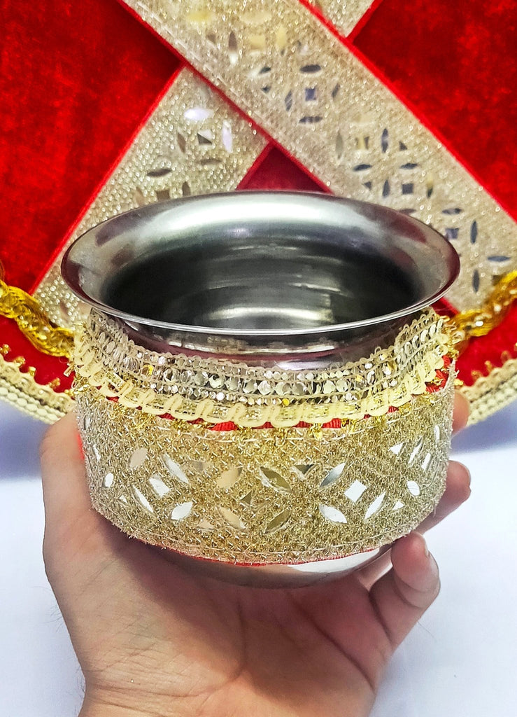 Karwachauth Thali Set with Calender (4 Pc) Puja Store Online Pooja Items Online Puja Samagri Pooja Store near me www.satvikstore.in