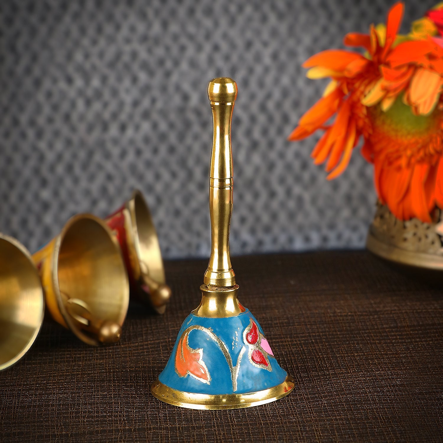 Buy Stunning Floral Brass Hand Held Puja Bell