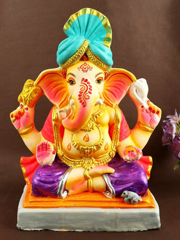 13.5 Inch Sarvatman Eco Friendly Ganesha With Pagdi Idol
