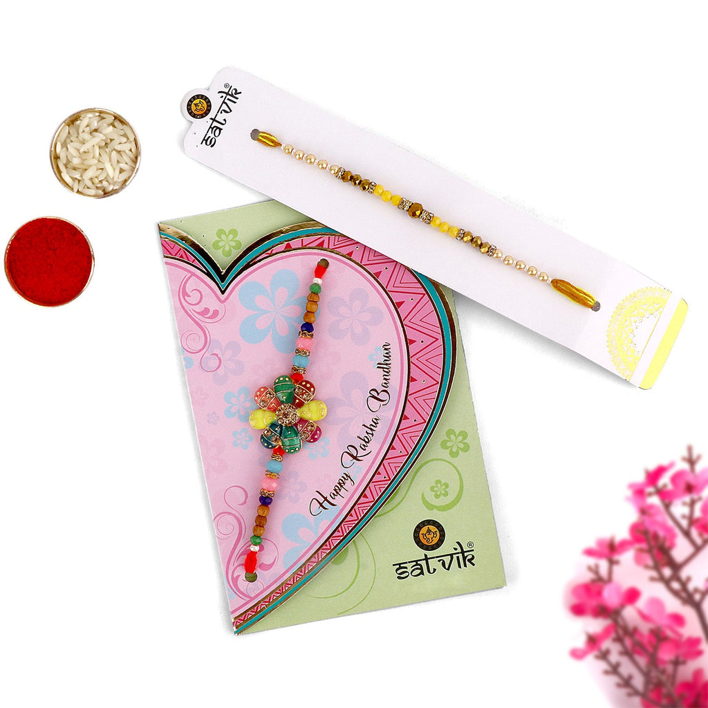 Browse our exclusive collection of Rakhi online 2023. Choose a stunning Rakhi set of 2 for your beloved brother, bhaiya, or bhai. Discover designer Rakhi and beautiful Rakhi options. Send Rakhi and Rakhi combos abroad with ease. Explore Indian Rakhi and find the perfect Rakhi gift at SatvikStore.in."