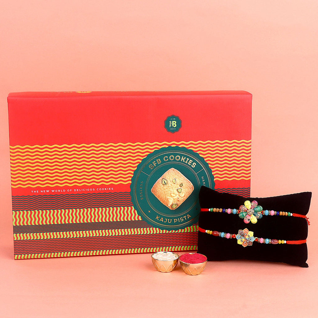 Image of a beautifully designed Rakhi with sweets, the perfect combination of tradition and sweetness for Raksha Bandhan celebration. Shop now at SatvikStore.in. #Rakhi #RakhiOnline #SendRakhi #DesignerRakhi #BeautifulRakhi #LatestRakhi #NewRakhi #ModernRakhi"