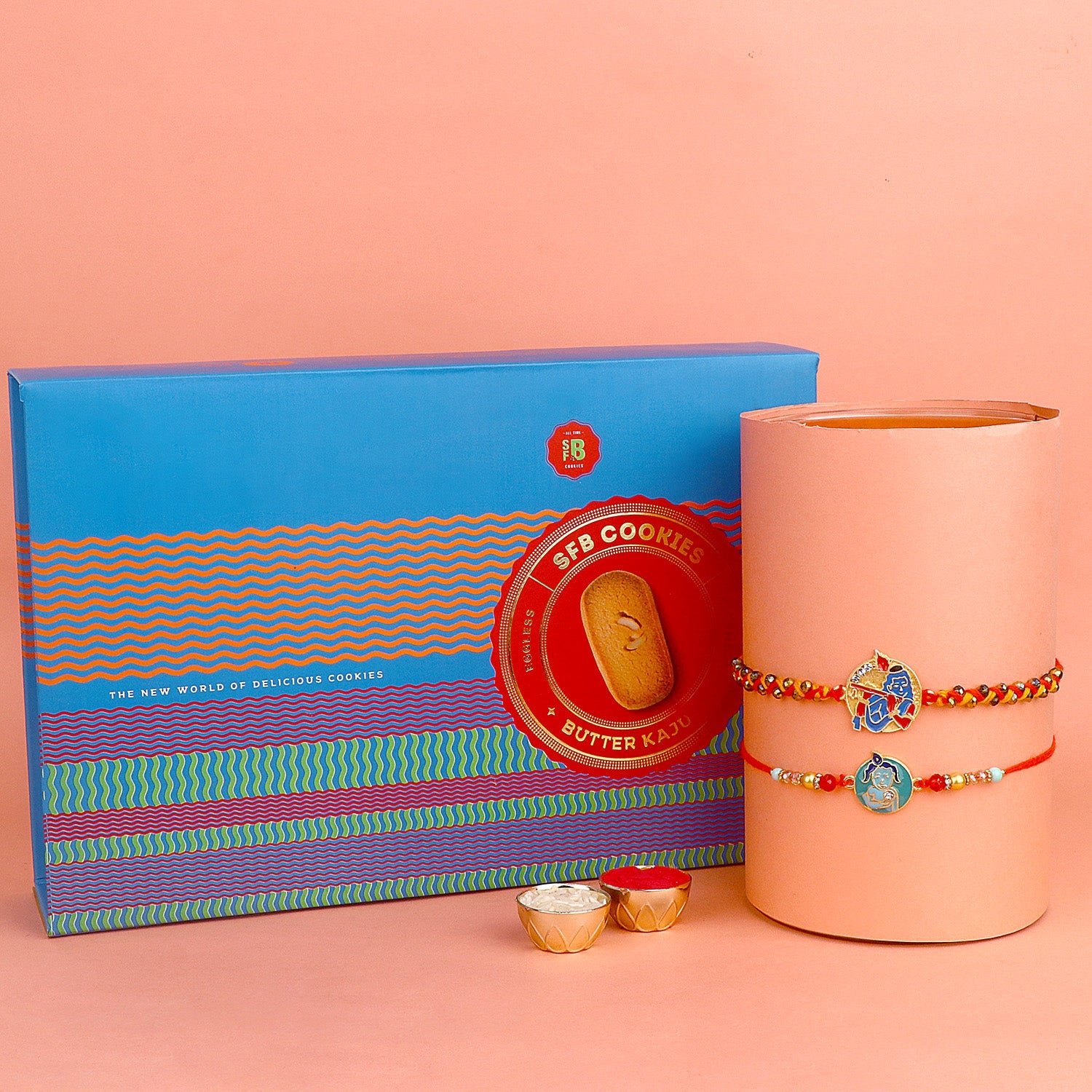 Image of a beautifully designed Rakhi with sweets, the perfect combination of tradition and sweetness for Raksha Bandhan celebration. Shop now at SatvikStore.in. #Rakhi #RakhiOnline #SendRakhi #DesignerRakhi #BeautifulRakhi #LatestRakhi #NewRakhi #ModernRakhi"