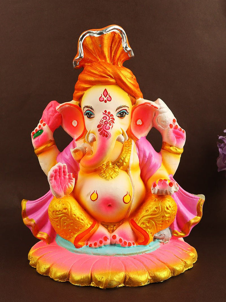 11.5 Inch Lambodara Eco-Friendly Ganesha Idol made from Shadu clay, seated in a serene posture with traditional embellishments. India’s Largest Pooja Accessories Brand – www.satvikworld.com