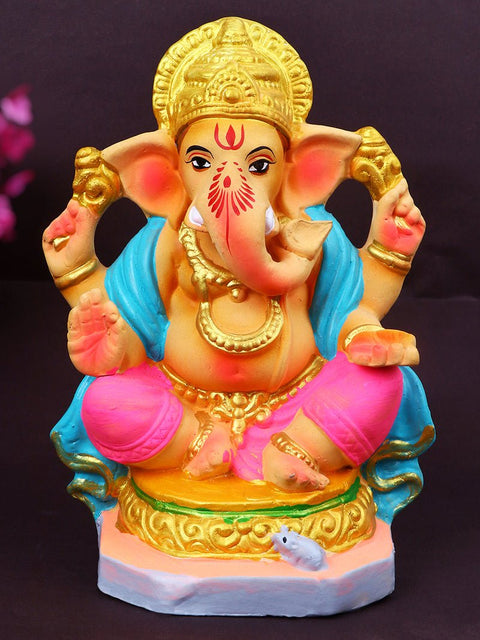8.2-inch Muktidaya Ganesha idol made of eco-friendly Shadu clay, hand-painted and perfect for Ganesh Chaturthi. India’s Largest Pooja Accessories Brand – www.satvikworld.com