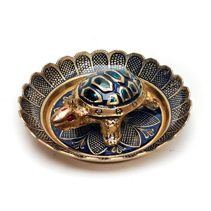 Brass Colored Turtle with Nakashi Plate/Tray Puja Store Online Pooja Items Online Puja Samagri Pooja Store near me www.satvikstore.in