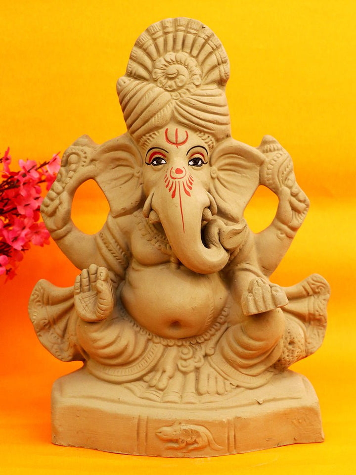 11-inch Siddhidhata Eco-Friendly Ganesha idol seated gracefully, handcrafted using natural clay, symbolizing wisdom and success. India’s Largest Pooja Accessories Brand – www.satvikworld.com
