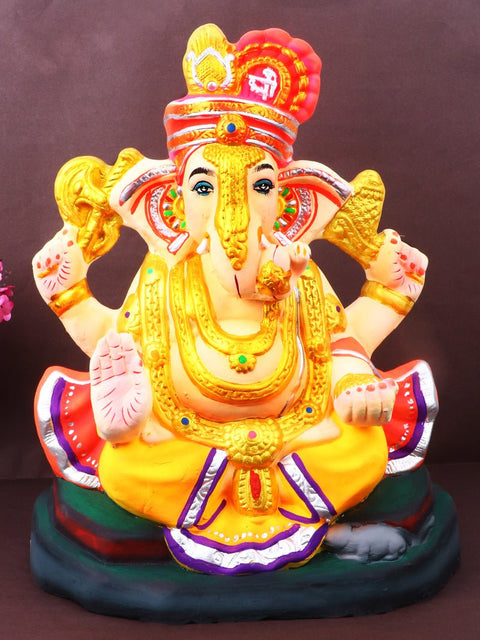 13.4 Inch Umaputra Eco-Friendly Ganesha Murti made of Shadu clay, seated with a serene expression, perfect for Ganesh Chaturthi. India’s Largest Pooja Accessories Brand – www.satvikworld.com
