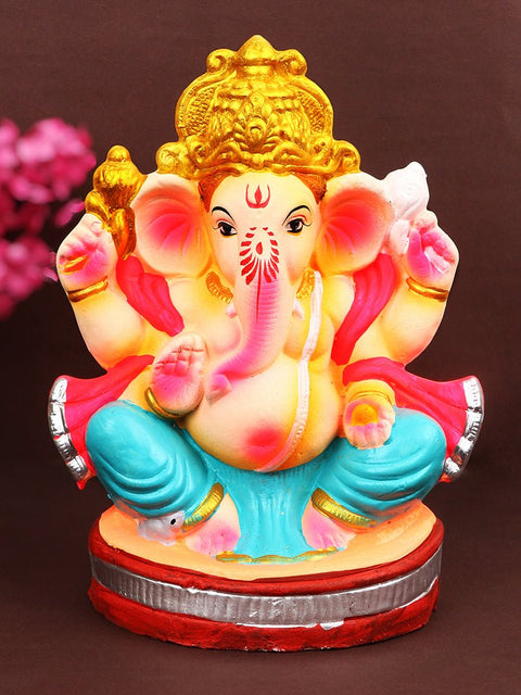 8 Inch Vikat form eco-friendly Ganesha idol in multicolor clay finish for Ganesh Chaturthi India’s Largest Pooja Accessories Brand – www.satvikworld.com